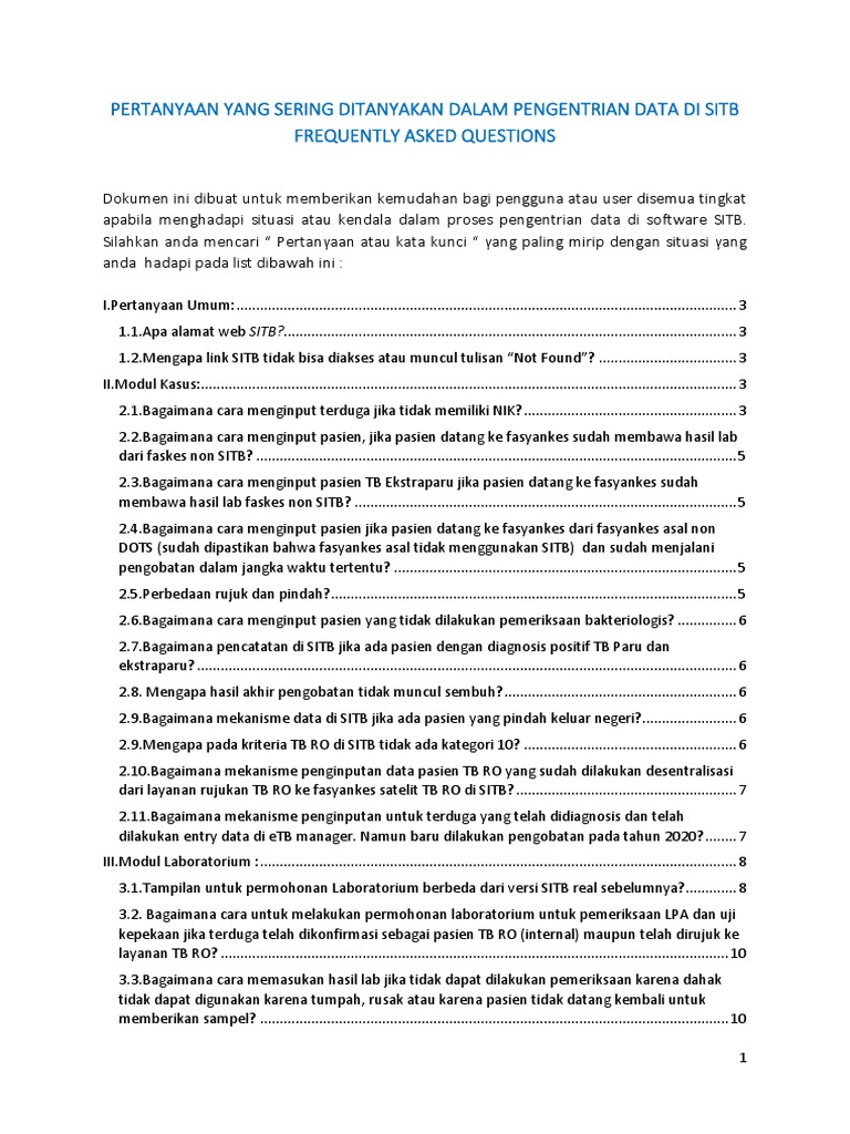 FAQ Pengentrian Data di SITB | PDF