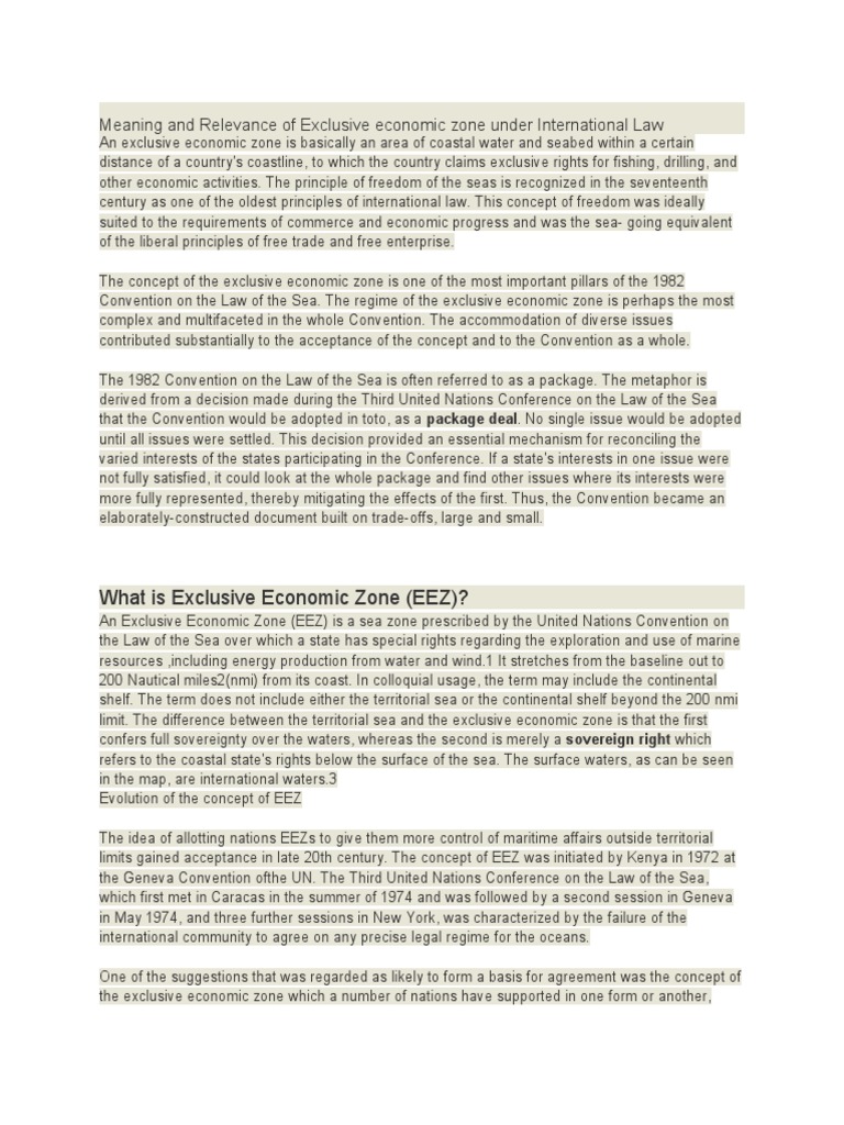 Meaning and Relevance of Exclusive Economic Zone Under International