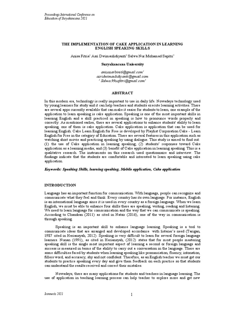 The Implementation of Cake Application in Learning English Speaking