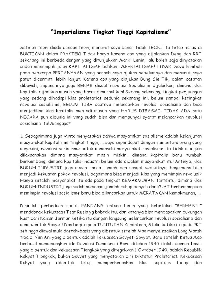 Imprealisme Tinkat Tertinggi Kapitalis | PDF