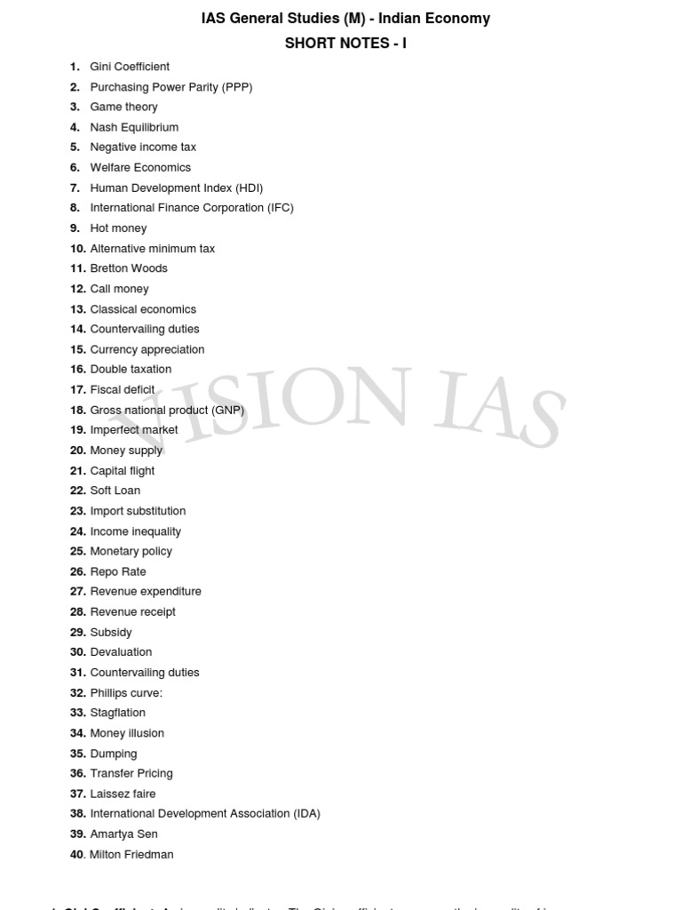 Ias Gs M Indian Economy Short Notes I | PDF