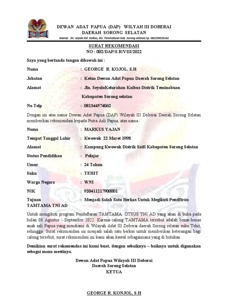 Template Surat Rekomendasi Pdf