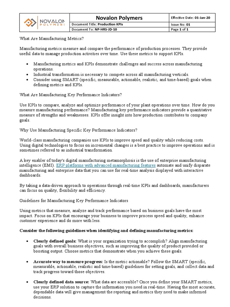 Production KPIs | Download Free PDF | Performance Indicator ...