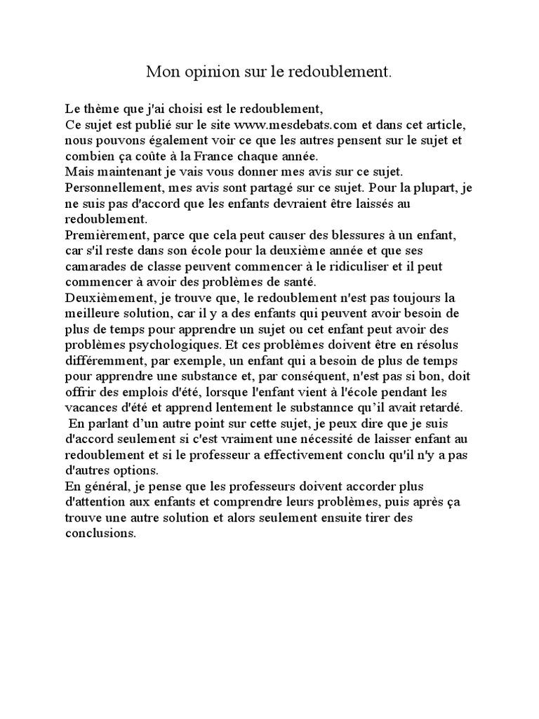 Mon avis sur le redoublement scolaire | PDF