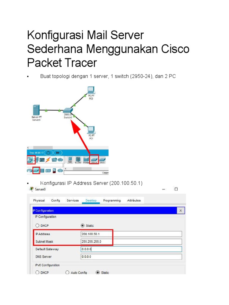 Konfigurasi Mail Server Sederhana Menggunakan Cisco Packet Tracer | PDF