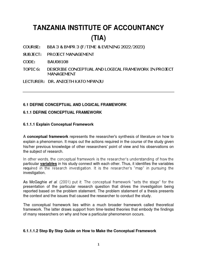 Topic 6-Describe Conceptual and Logical Framework in Project Management