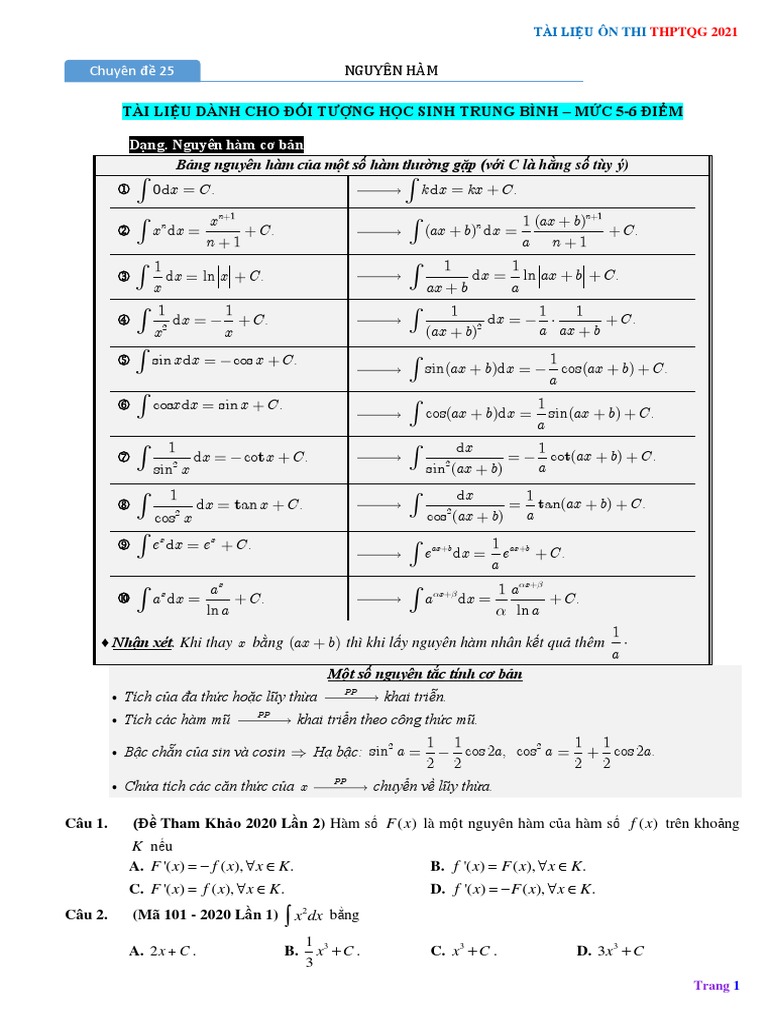 12 Nguyên Hàm M C D 1 | PDF