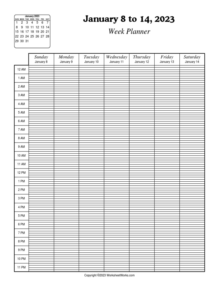 WorksheetWorks Hourly Week Planner 1 PDF
