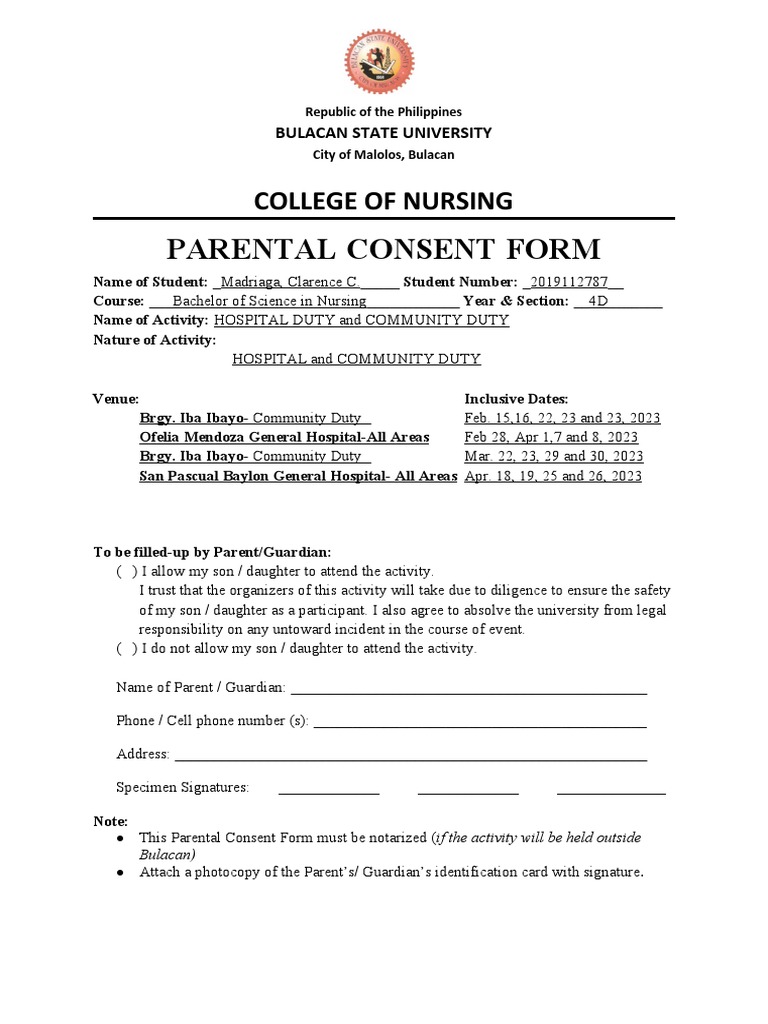 Parental Consent Form BLANK | PDF