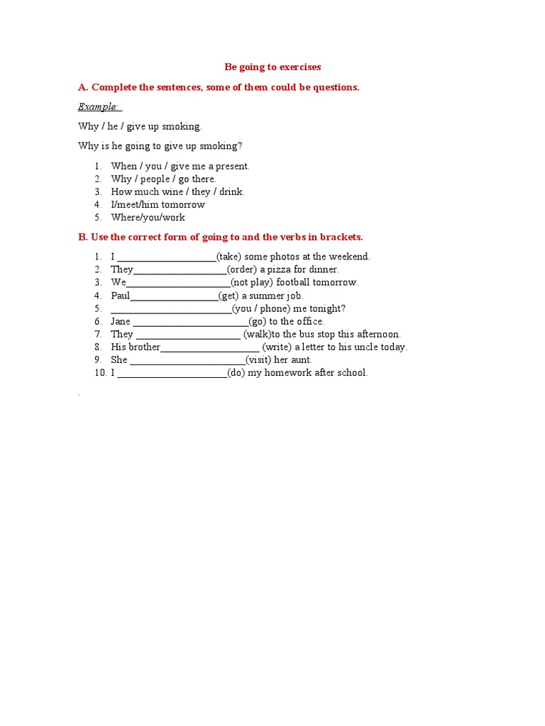 Be Going To Exercises | PDF
