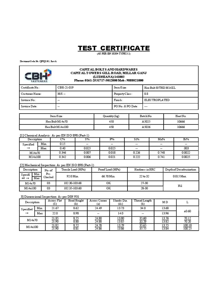 Test certificate as per en 10204 type 3 1 pdf screw physical