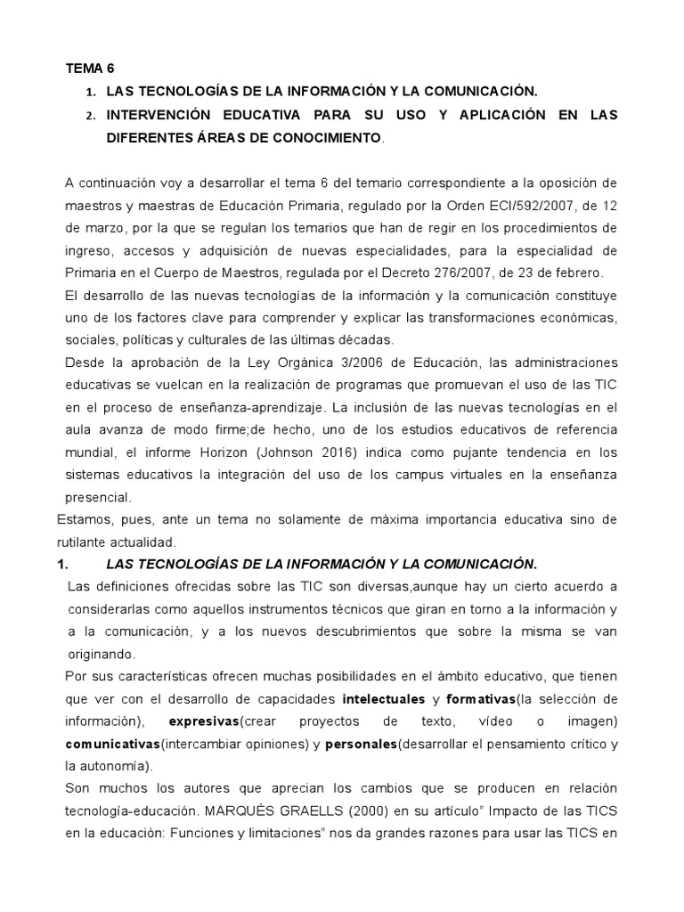 TIC en Educación Primaria: Tema 6 Oposiciones | PDF | Tecnología de ...