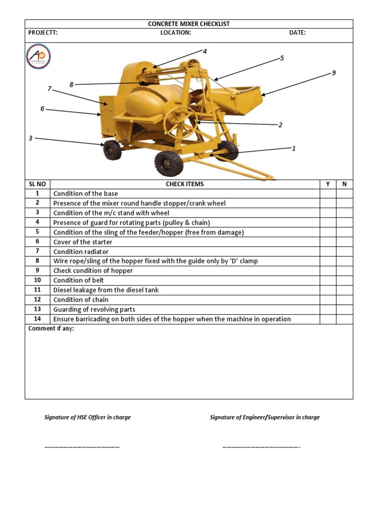 Concrete Mixer Checklist PDF