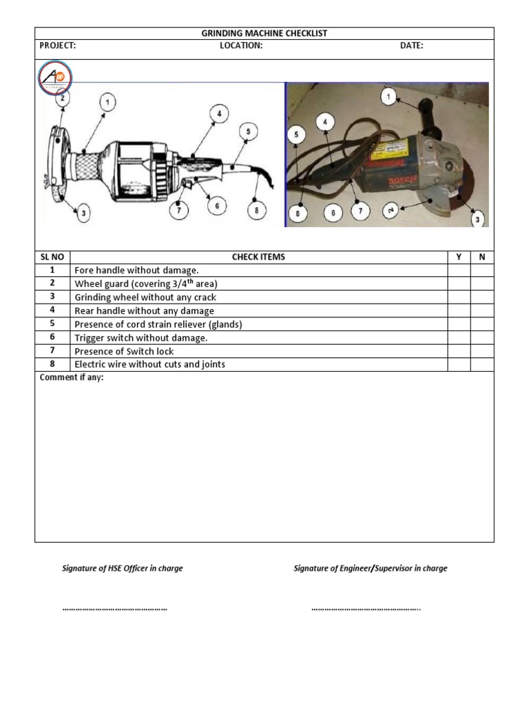 Grinding Machine Checklist PDF