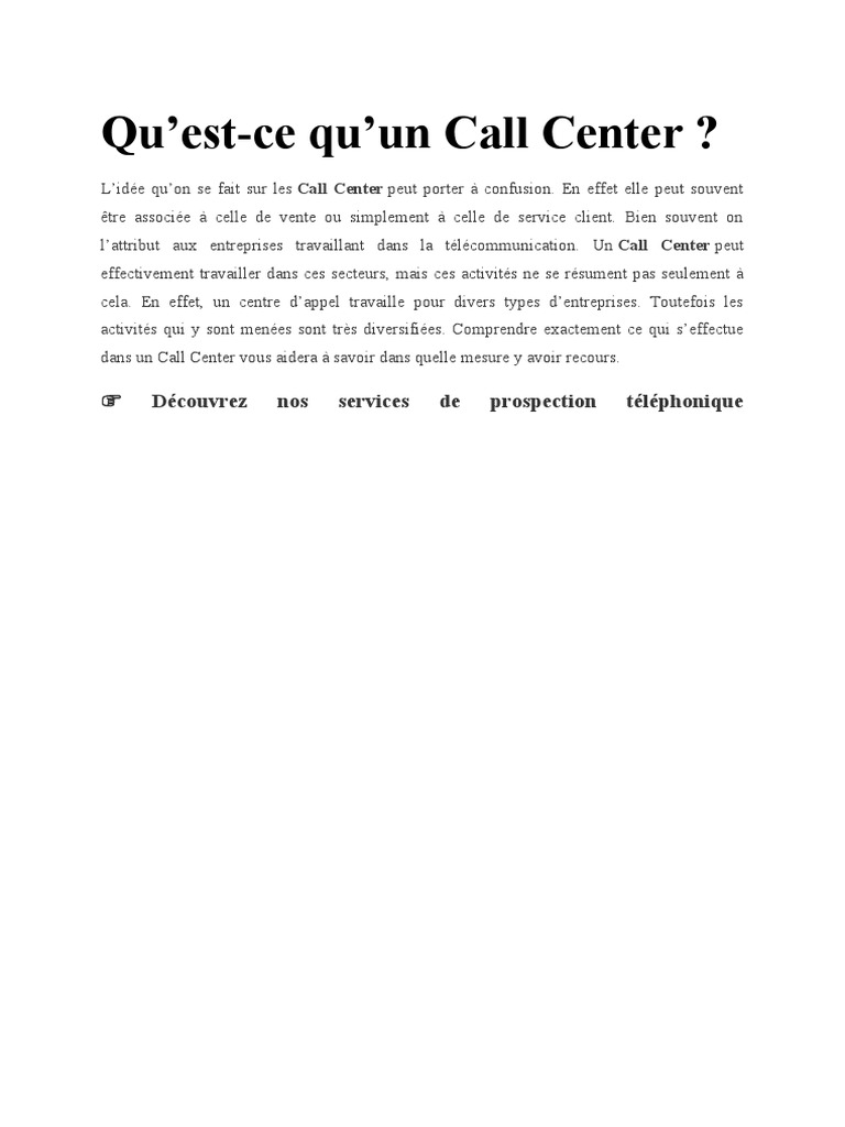 Comprendre le Call Center | PDF | Centre d'appel | Sodles