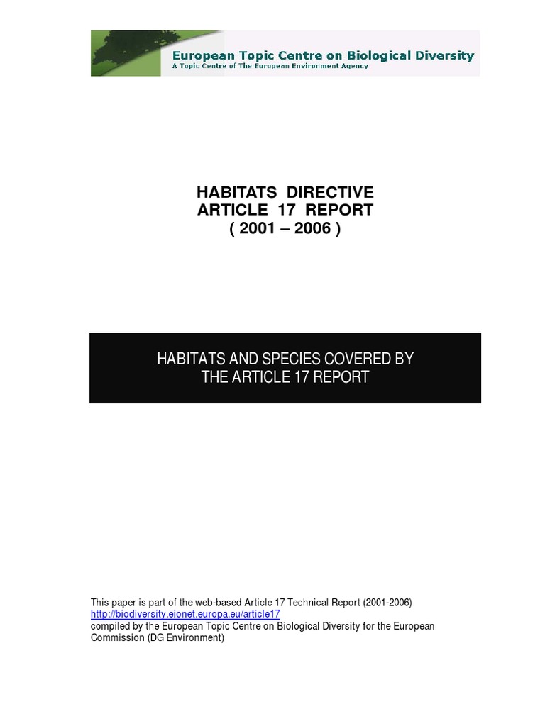 HABITATS DIRECTIVE ARTICLE 17 REPORT (20012006 PDF Ecology Biogeochemistry