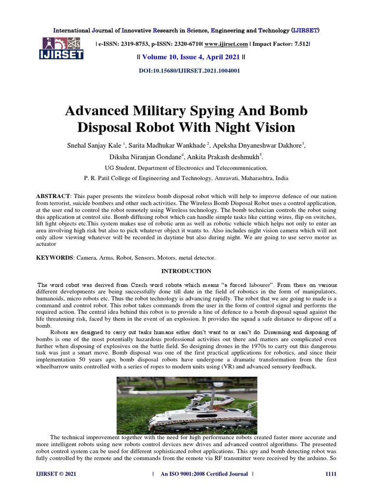 Military Spying and Bomb Disposal Robot With Night Vision | PDF ...