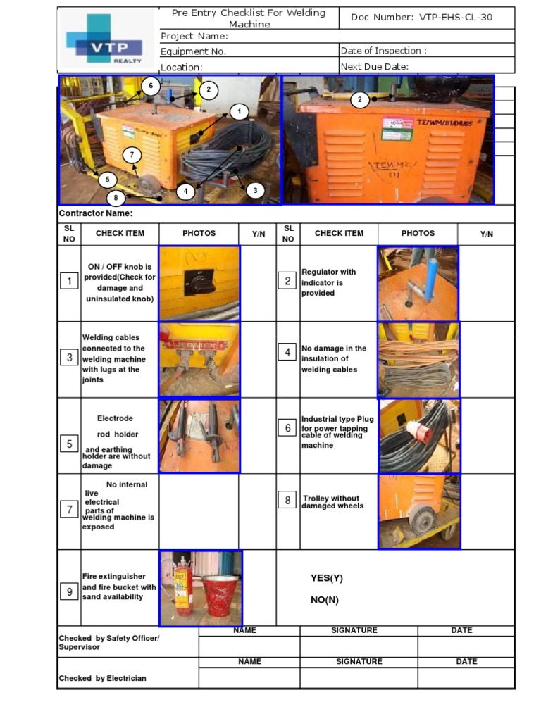 PreWelding Equipment Inspection Checklist PDF Electrical Connector