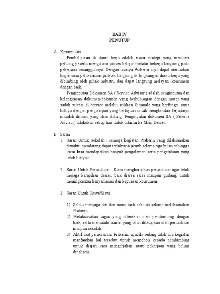 Pengalaman Prakerin di CV Mandiri Motor | PDF