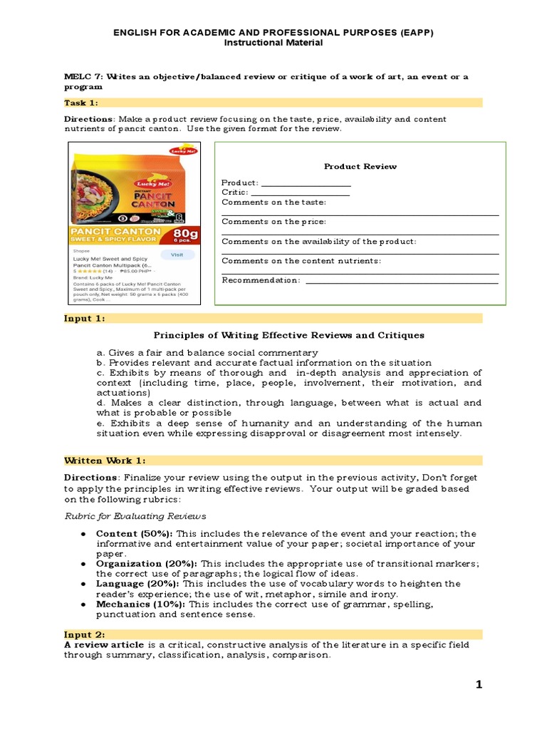 Pancit Canton Product Review Guide | PDF | Cognition