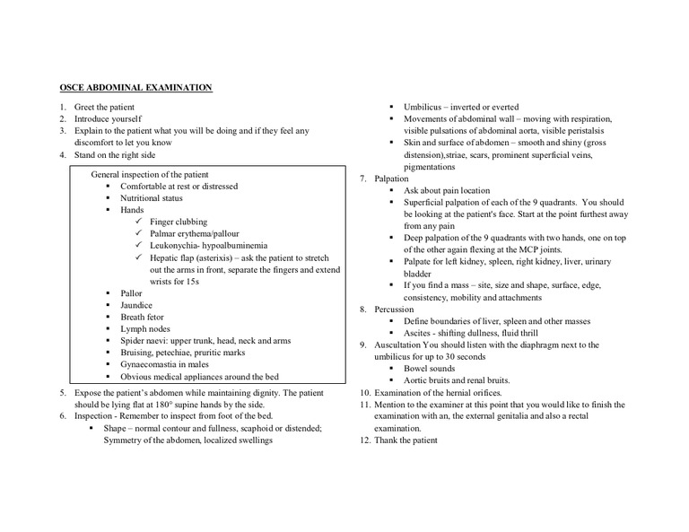 OSCE Abdominal Examination Guide | PDF