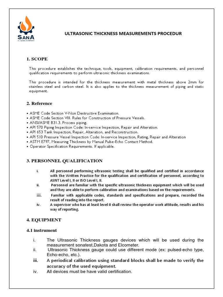 Procedure For ULTRASONIC THICKNESS PDF Ultrasound Calibration