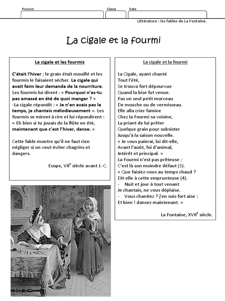 La Cigale Et La Fourmi Poésie Ce2 Fiche de Lecture n4 La Cigale Et Le Fourmi | PDF | Fable