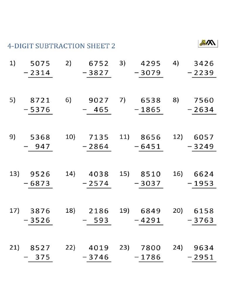 Worksheet in Math Subtraction PDF