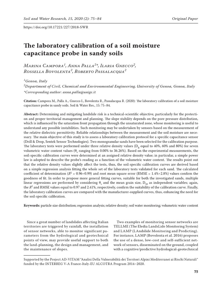 The Laboratory Calibration of A Soil Moisture Capacitance Probe in ...