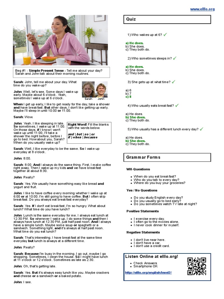 A Comparison of Daily Routines | PDF | Lunch