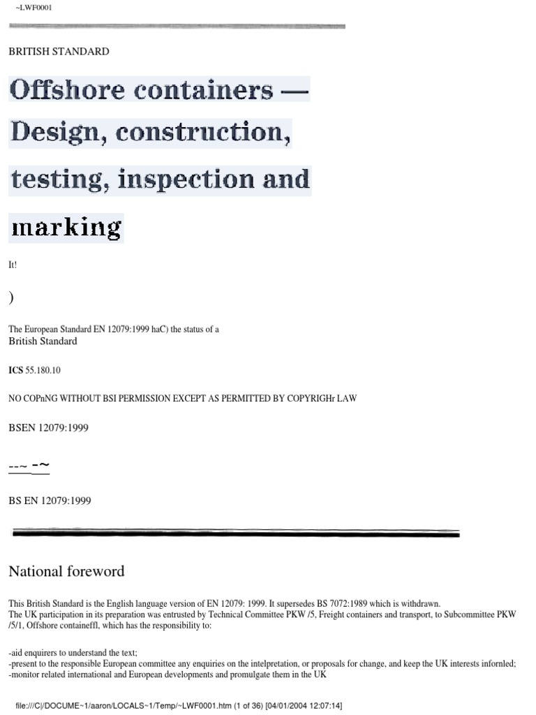 BS en 12079 - Offshore Containers | PDF | Nondestructive Testing | Steel