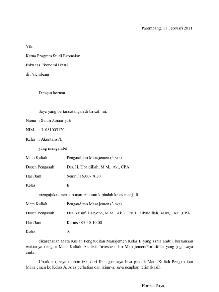 Surat Pindah Kelas