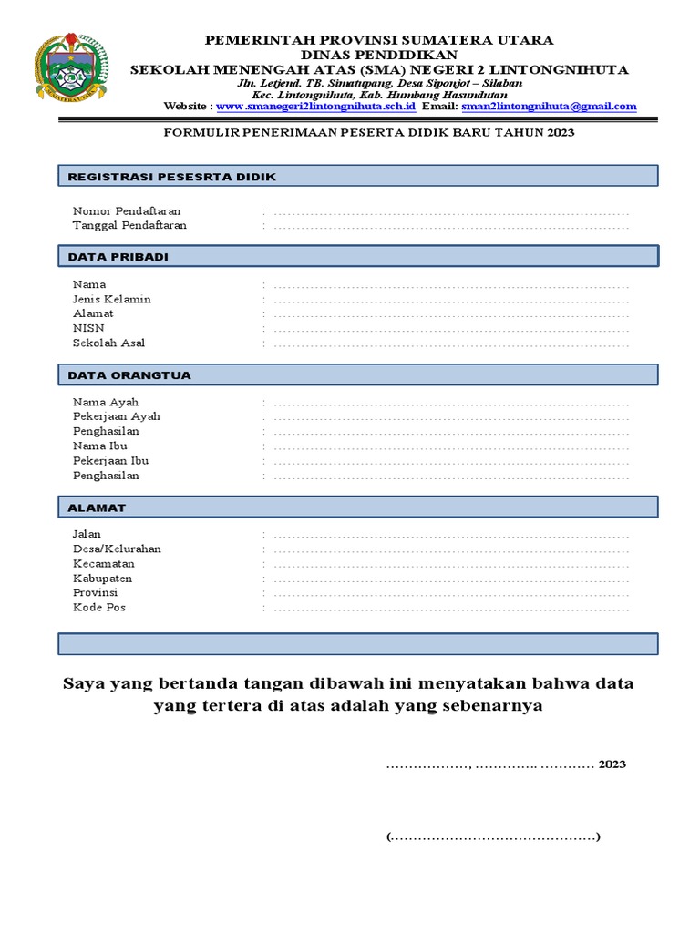 Formulir Pendaftaran Penerima Peserta Didik Baru Pdf