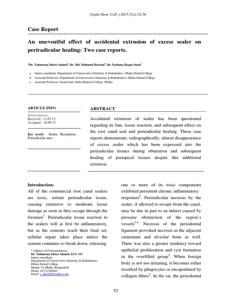 Uneventful healing despite sealer extrusion PDF Dentistry Branches