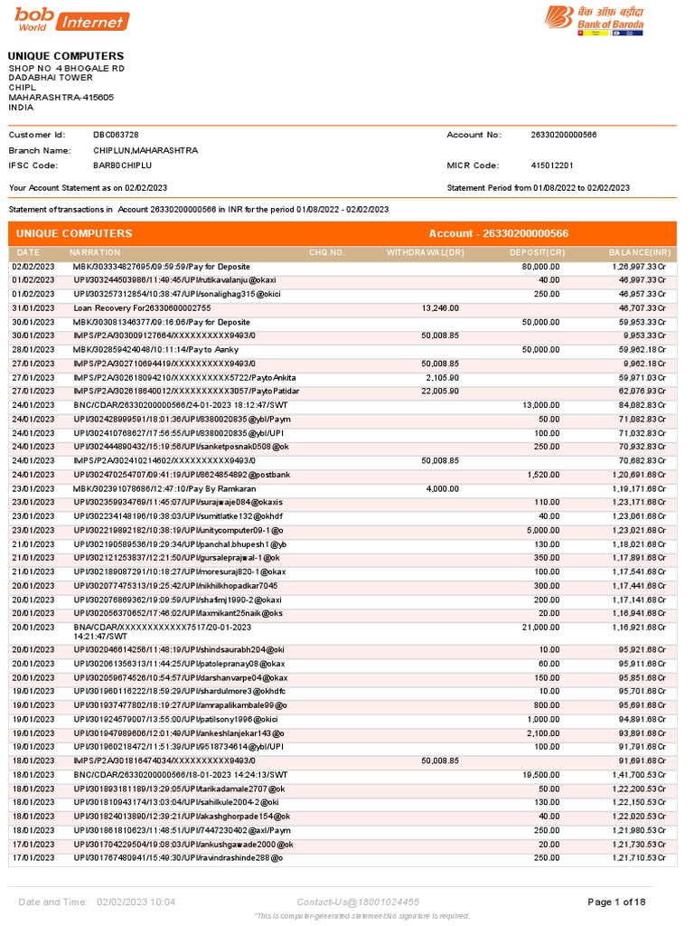 BNC/CDAR Bank Statement Overview | PDF | Personal Finance | Economies