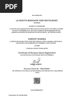 La Novita Bakeshop and Restaurant: Certificate of Business Name Registration