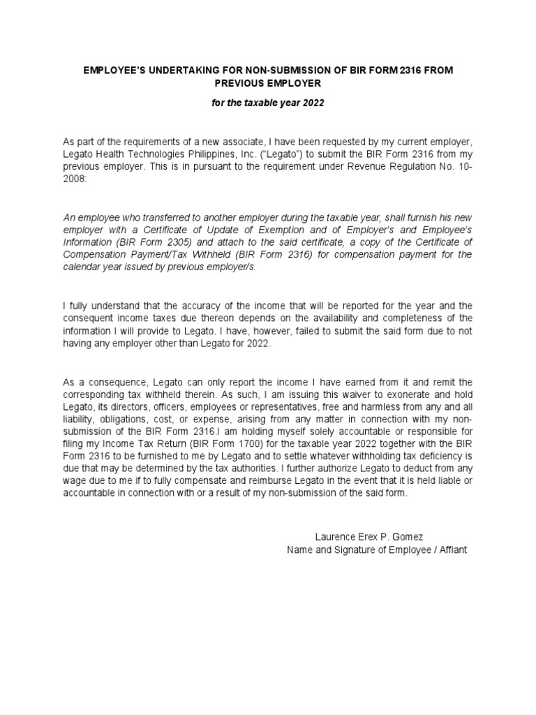 employee-s-undertaking-for-non-submission-of-bir-form-2316-year-2022