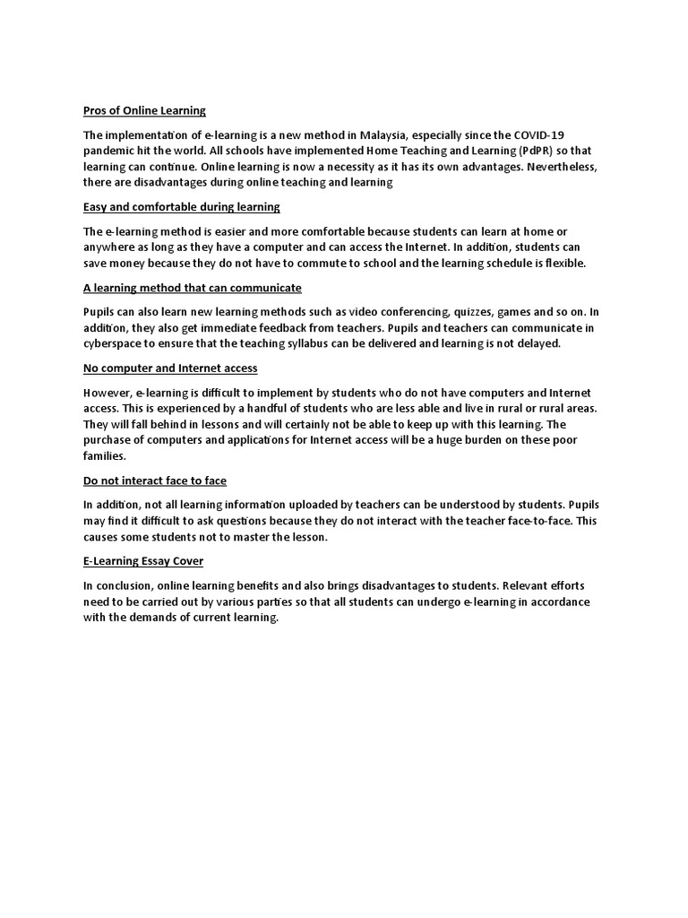Pros and Cons of Online Learning | PDF | Educational Technology | Learning