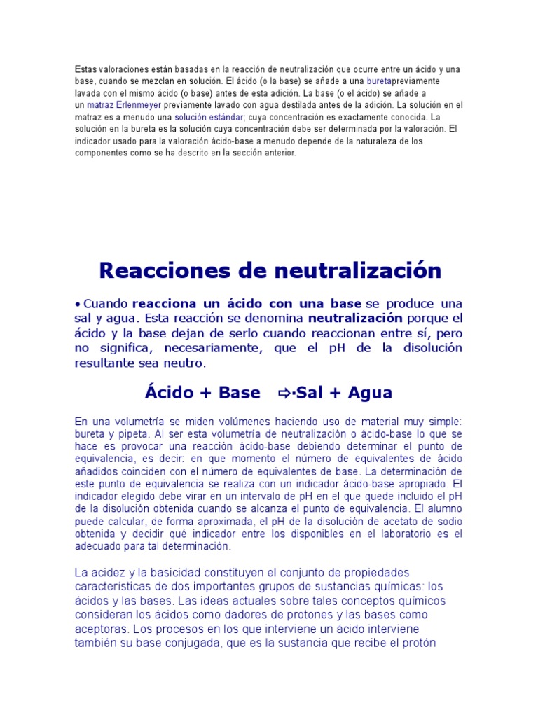 Estas Valoraciones Están Basadas en La Reacción de Neutralización Que ...