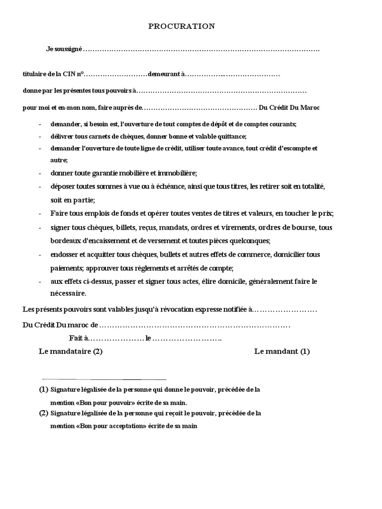 PROCURATION Credit Du Maroc | PDF