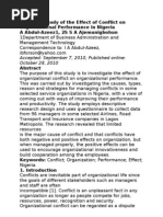 Empirical Study of The Effect of Conflict On Organizational Performance in Nigeria