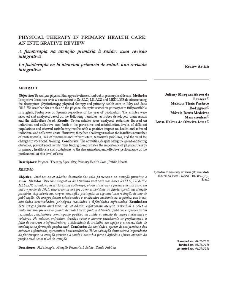 Physical Therapy in Primary Care Review | PDF | Physical Therapy ...