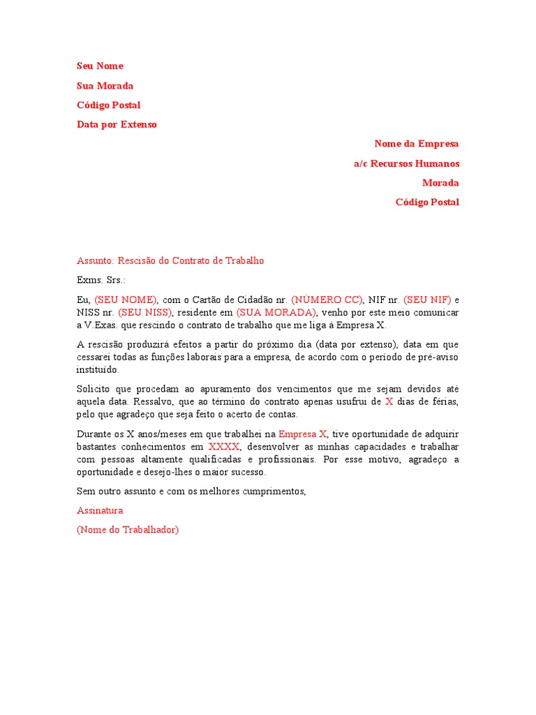 Modelo de Rescisão de Contrato de Trabalho | PDF