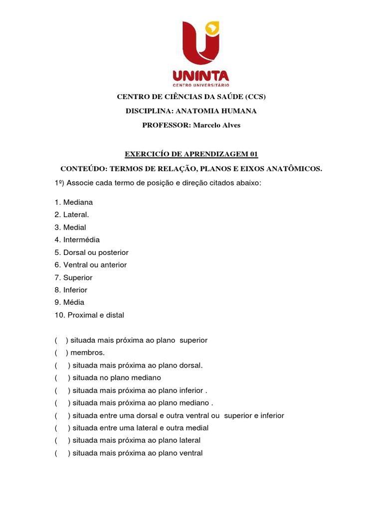 Atividade De Anatomia Pdf Anatomia