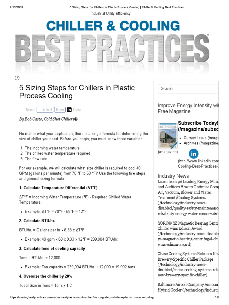5 Sizing Steps For Chillers in Plastic Process Cooling - Chiller ...