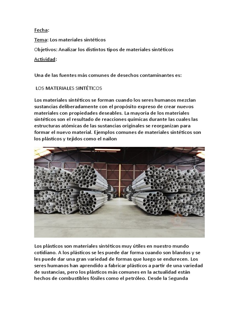 Tipos de materiales sintéticos | PDF | El plastico | Materia prima