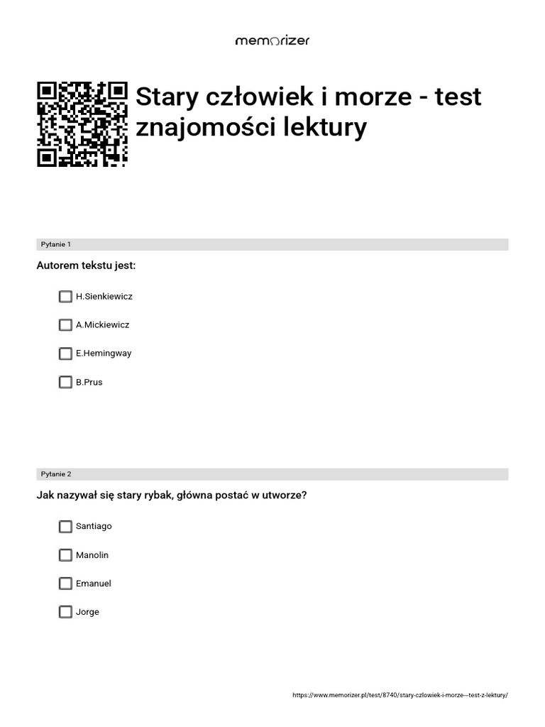 Stary Człowiek I Morze Test Pdf