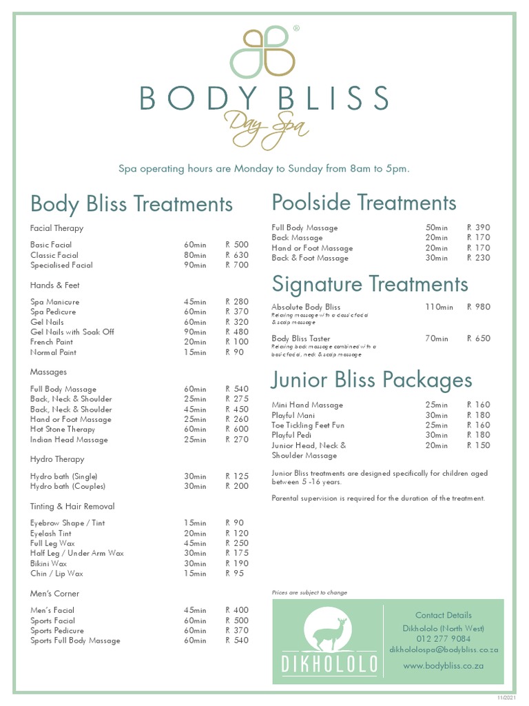 Bliss Price List