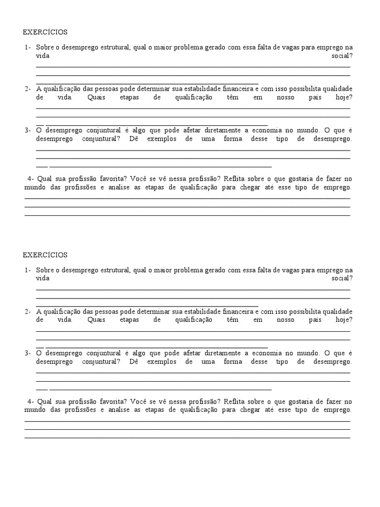 EXERCÍCIOS Sobre Trabalho Formal e Informal | Download grátis PDF ...