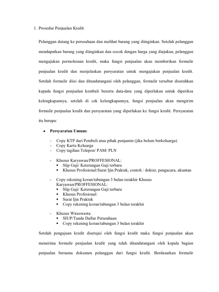 contoh prosedur penjualan kredit